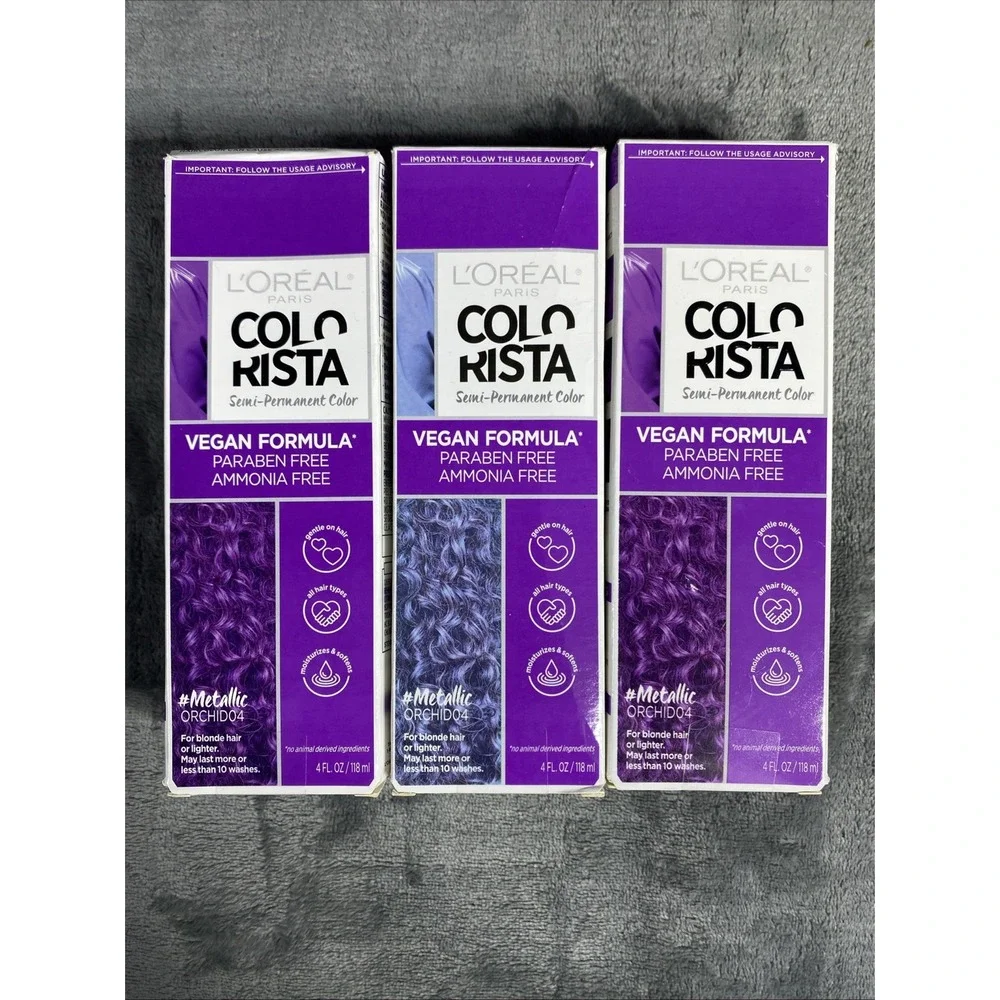 L'Oreal ColoRista Semi Permanent Lot of 3 Vegan Hair Dye Color Metallic Orchid04
